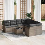 vidaXL Tuinbank Set met kussen 9 pcs Grijs Poly Riet en, Tuin en Terras, Verzenden, Nieuw