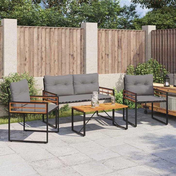 vidaXL Buitenmeubels set met kussen 4 pcs Lichtgrijs, Tuin en Terras, Tuinsets en Loungesets, Nieuw, Verzenden