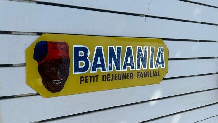 Banania - BANANIA FAMILIAAL ONTBIJT - Reclamebord - Glas, Antiquités & Art, Antiquités | Assiettes décoratives & Carrelages