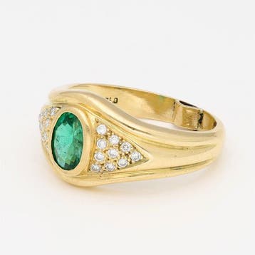 Ring - 18 karaat Geel goud Smaragd - Diamant
