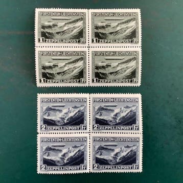 Liechtenstein 1931 - Zeppelins gecentreerd in blok van vier, Postzegels en Munten, Postzegels | Europa | Oostenrijk, Gestempeld