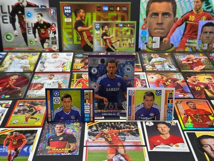 Panini - Eden Hazard - 40x Stickers & Cards - Chelsea / Real, Verzamelen, Stickers