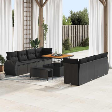 vidaXL Tuinbank Set 11 st Zwart poly rattan, Verzenden