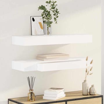 vidaXL Wandplanken zwevend met lades 2 st 80 cm wit, Verzenden, Nieuw