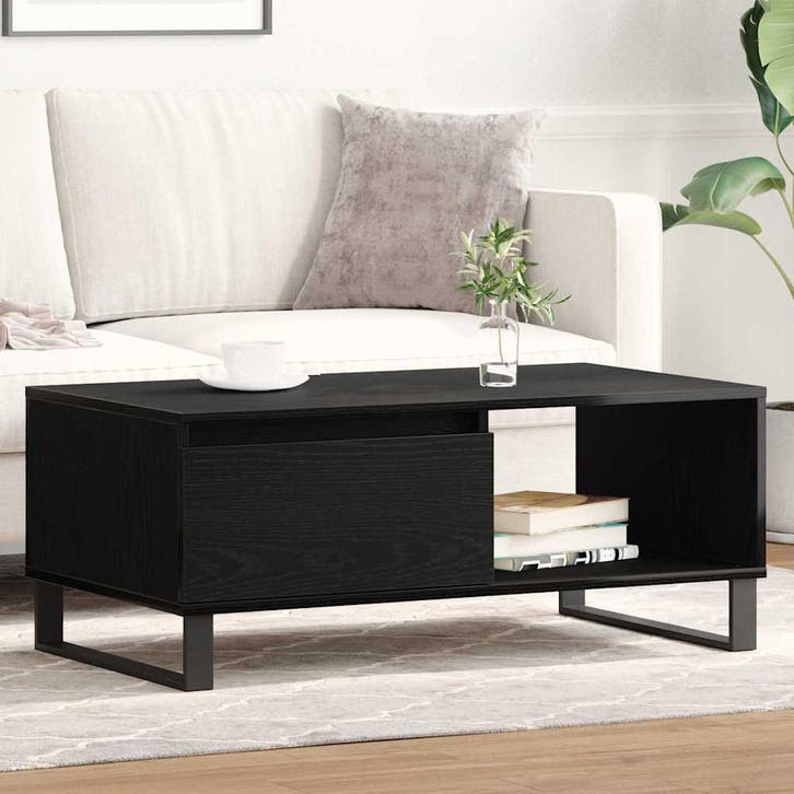vidaXL Salontafel Zwart Eiken 90 x 50 x 36,5 cm Bewerkt hout, Huis en Inrichting, Tafels | Salontafels, Nieuw, Verzenden
