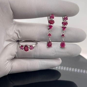 Zilver - 2-delige sieradenset - Natuurlijke Ruby