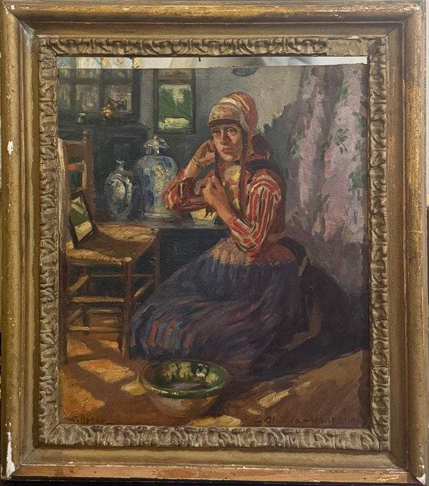 Giuseppe Aprea (1876-1946) - Donna in Interno, Antiquités & Art, Art | Peinture | Classique