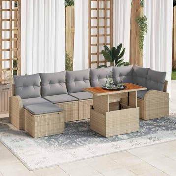 vidaXL Tuinbank Set 8 st Beige Poly rattan, Tuin en Terras, Verzenden, Nieuw