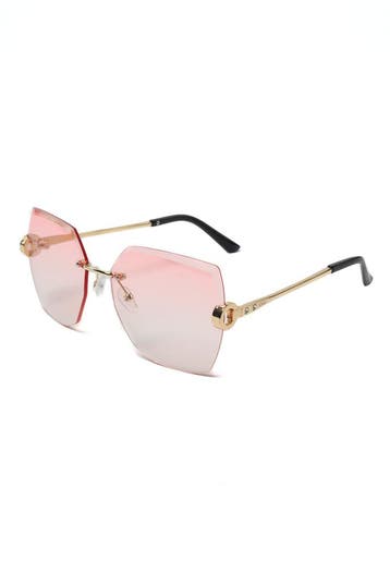 KIMU® Geslepen Diamant Zonnebril Goud Montuur Roze Gradient, Ophalen of Verzenden