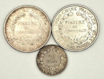 Frans Indochina. Lot de 3 monnaies en argent, 1903/1937