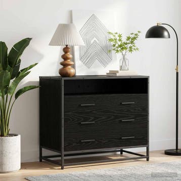 vidaXL Ladekast 3-Lade Zwart eiken 70 x 41 x 70 cm Bewerkt, Huis en Inrichting, Verzenden, Nieuw