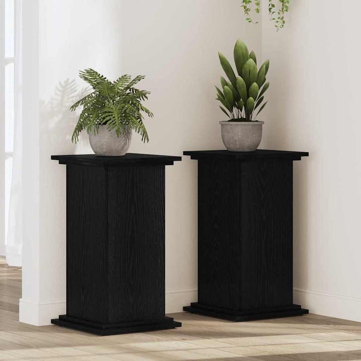 vidaXL Plantenstand Zwart eiken 33 x 33 x 60 cm Bewerkt hout, Tuin en Terras, Bloembakken en Plantenbakken, Nieuw, Verzenden