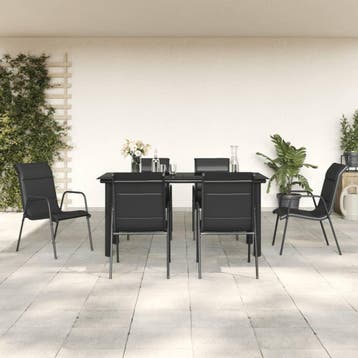 vidaXL 7-delige Tuinset textileen en staal zwart, Verzenden, Tuinset