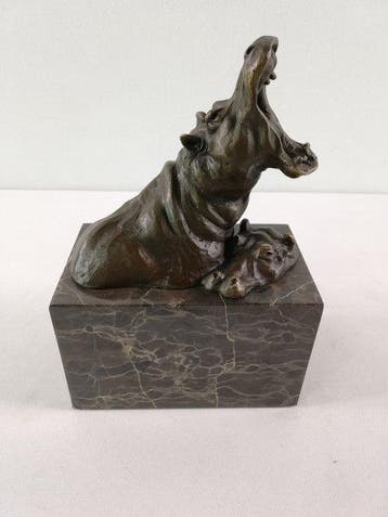 Beeldje - Bathing hippos - Brons, Marmer