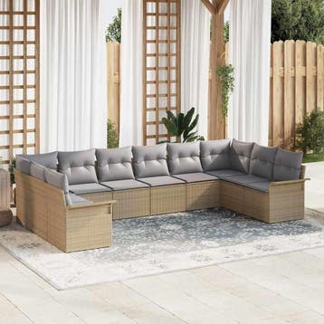 vidaXL Tuinbank Set met kussen 10 pcs Beige poly rattan, Verzenden, Nieuw
