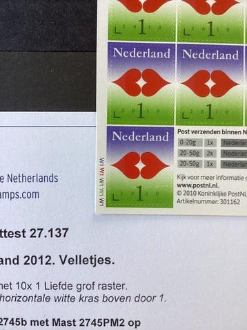 Nederland 2012/2012 - Hangboekje v 2745 B met plaatfout pm, Postzegels en Munten, Gestempeld