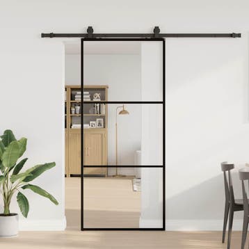 vidaXL Schuifdeur met beslagset 90x205 cm ESG glas zwart, Verzenden