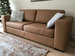 3-zits bank met houten poten - bruin leer, Antiek en Kunst, Ophalen of Verzenden