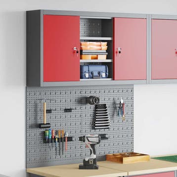 vidaXL Gereedschapskast Set met plank 3 st Rood Gepoedercoat, Verzenden, Nieuw