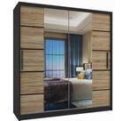 Kledingkast zwart licht eiken 158 cm breed met spiegel en..., Huis en Inrichting, Kasten | Kleerkasten, Met lade(s), 150 tot 200 cm