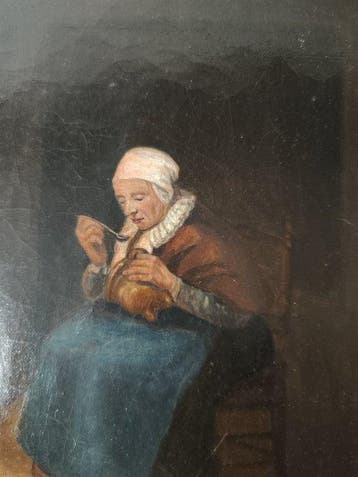 Nederlandse school (XIX) - Anziana che mangia davanti al