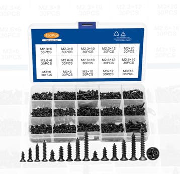 Set van 450 mini schroefjes (2.3, 2.6, 3.0 mm, verzonken, z, Verzenden, Nieuw