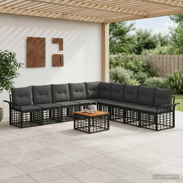 vidaXL Buiten bank set 10 st Zwart en Donker Grijs Polyester, Tuin en Terras, Verzenden, Nieuw