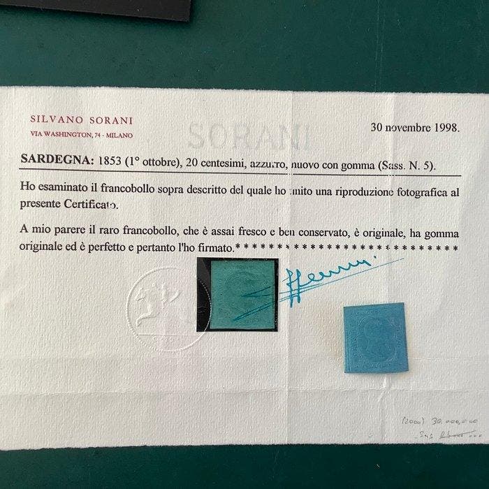 Italiaanse oude staten - Sardinië 1853 - 20 cent Azziro ruim, Timbres & Monnaies, Timbres | Amérique