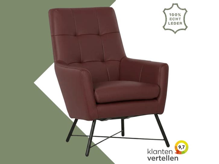 Leren fauteuil Proud - Toledo Bordeaux (donkerrood), Maison & Meubles, Fauteuils, Enlèvement ou Envoi