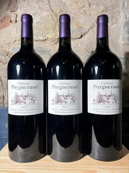 2018 Château Puygueraud - Bordeaux - 3 Magnums (1.5L), Verzamelen, Wijnen