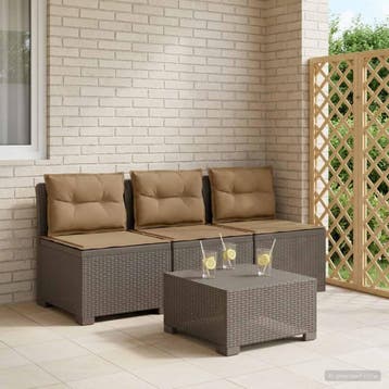 vidaXL 3-Zits Tu bank met Kussens Rattan Look PP Lichtgrijs, Tuin en Terras, Verzenden, Nieuw