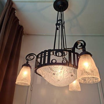 Kroonluchter - smeedijzer. persglas