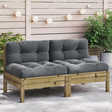 vidaXL Tuinbanken 2 st zonder armleuningen met kussens hout, Tuin en Terras, Tuinsets en Loungesets, Verzenden, Nieuw
