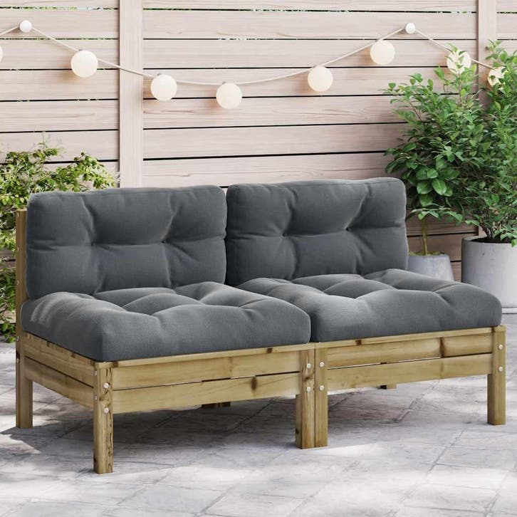 vidaXL Tuinbanken 2 st zonder armleuningen met kussens hout, Tuin en Terras, Tuinsets en Loungesets, Nieuw, Verzenden