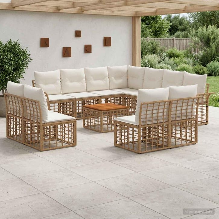 vidaXL Buiten bank set 12 pcs Natuurlijk en Crème Wit, Tuin en Terras, Tuinsets en Loungesets, Nieuw, Verzenden