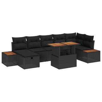 vidaXL Tuinbank Set met kussen met opslag 8 pcs Zwart poly, Verzenden, Nieuw