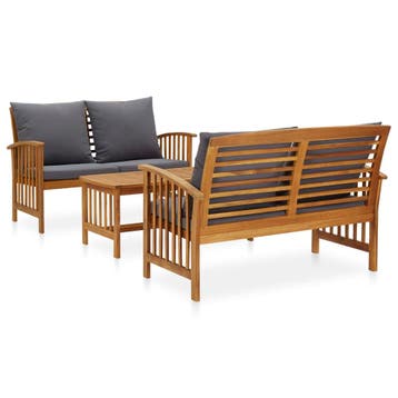 vidaXL 3-delige Loungeset met kussens massief acaciahout, Verzenden, Loungeset