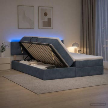 vidaXL LED opbergbed met matras Donkergrijs 180 x 200 cm, Verzenden, Nieuw