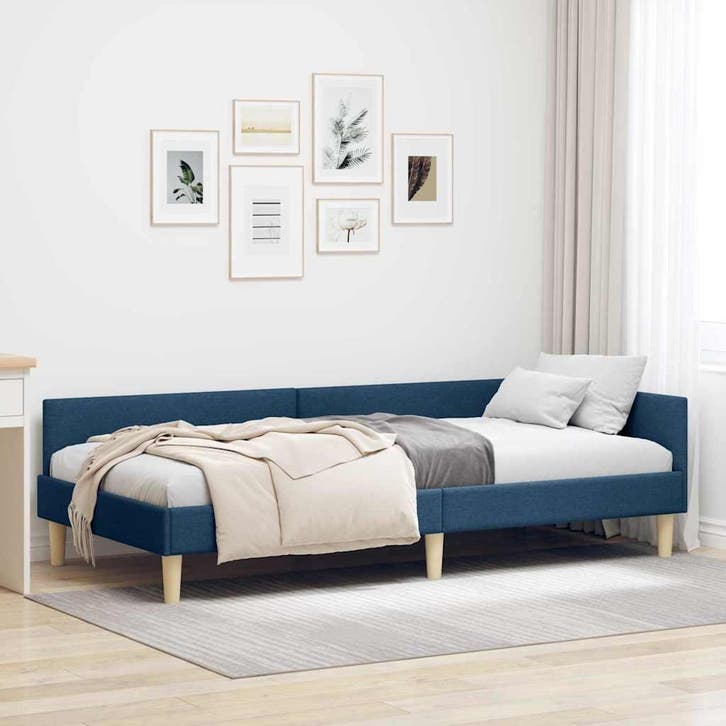 vidaXL Hoek Bed Frame Blauw 100 x 200 cm Stof, Huis en Inrichting, Slaapkamer | Bedden, Nieuw, Verzenden