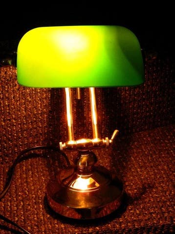 Bureaulamp - Messing, Glas - Mooie Notaris of Banklamp, Antiek en Kunst