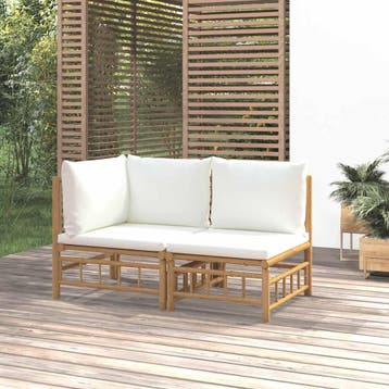 2-delige Loungeset bamboe (cremewit). Hoogwaardig bamboe..., Verzenden, Zo goed als nieuw, Overige materialen, Loungeset