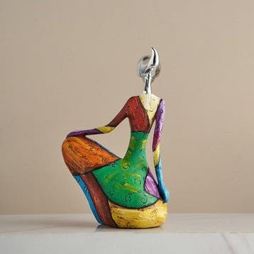 sculptuur, Colorful Muse — Pop Art Seated Lady Sculpture -