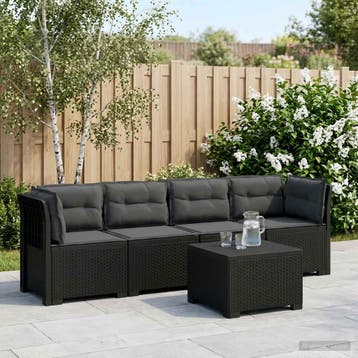 vidaXL 4-Zits Tuin Sofa met Kussens Rieten Look PP Antraciet, Verzenden, Nieuw
