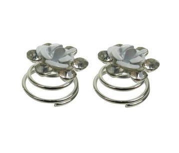 Haarspeld Curlies 1cm - Bloem Strass Steentjes - Wit Zilver, Handtassen en Accessoires, Nieuw