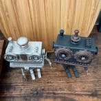 Handmade Robot Pair Steampunk Industrial Art Sculptures -
