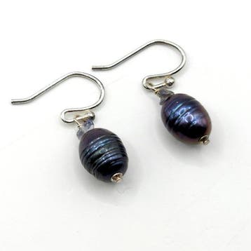 Argent, Perles baroques deau douce naturelles couleur paon