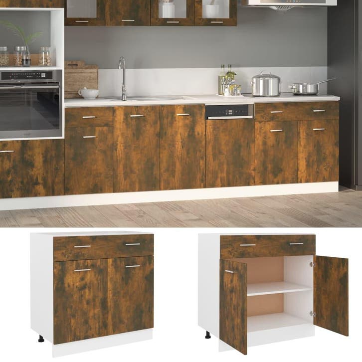 vidaXL Onderkast met lade Lyon 80x46x81,5cm bewerkt hout, Huis en Inrichting, Kasten | Overige, Nieuw, Verzenden
