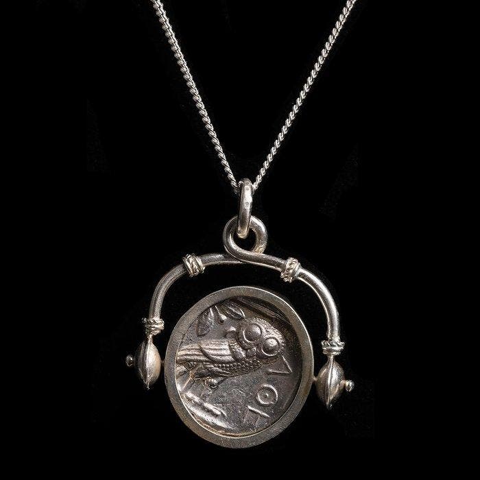 Oud-Grieks Zilver Atheneense tetradrachme draaibare hanger, Antiek en Kunst, Antiek | Overige Antiek