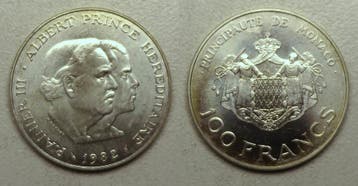 Monaco 100 Francs 1982 Rainier Iii en Erbprinz Albert, Verzenden