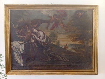 École italienne (XVII) - Maddalena penitente e due angeli, Antiquités & Art, Art | Peinture | Classique